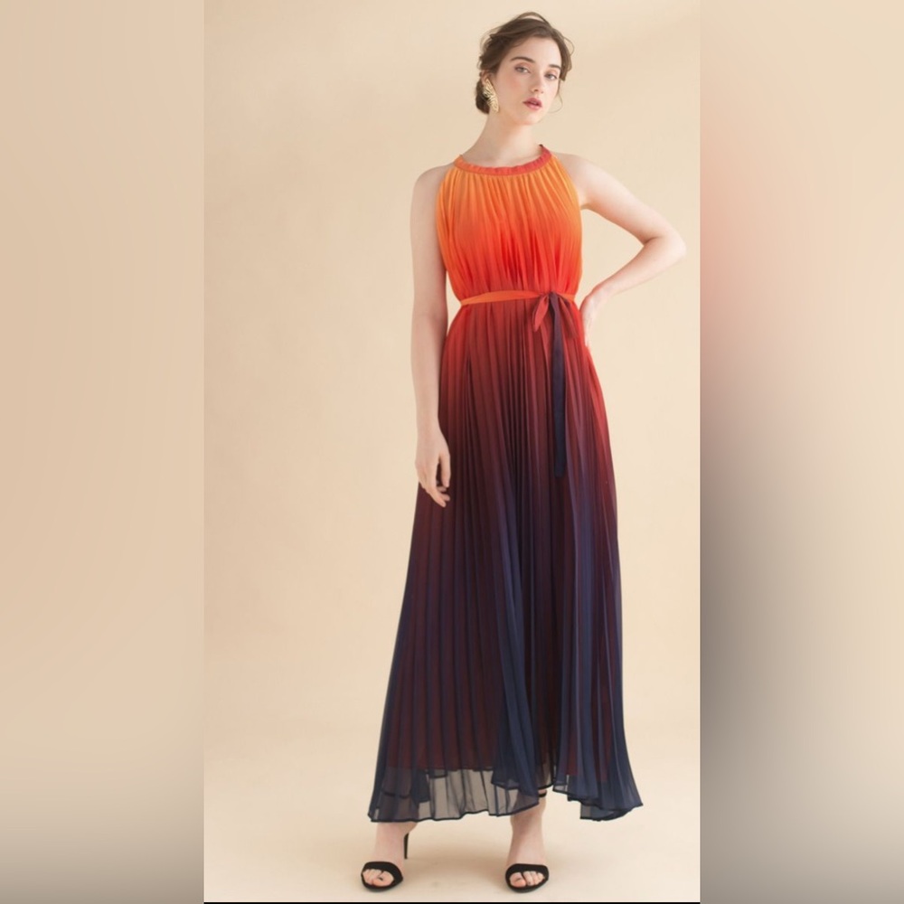 Sunset Gradient Pleated Maxi Dress from Chicwish